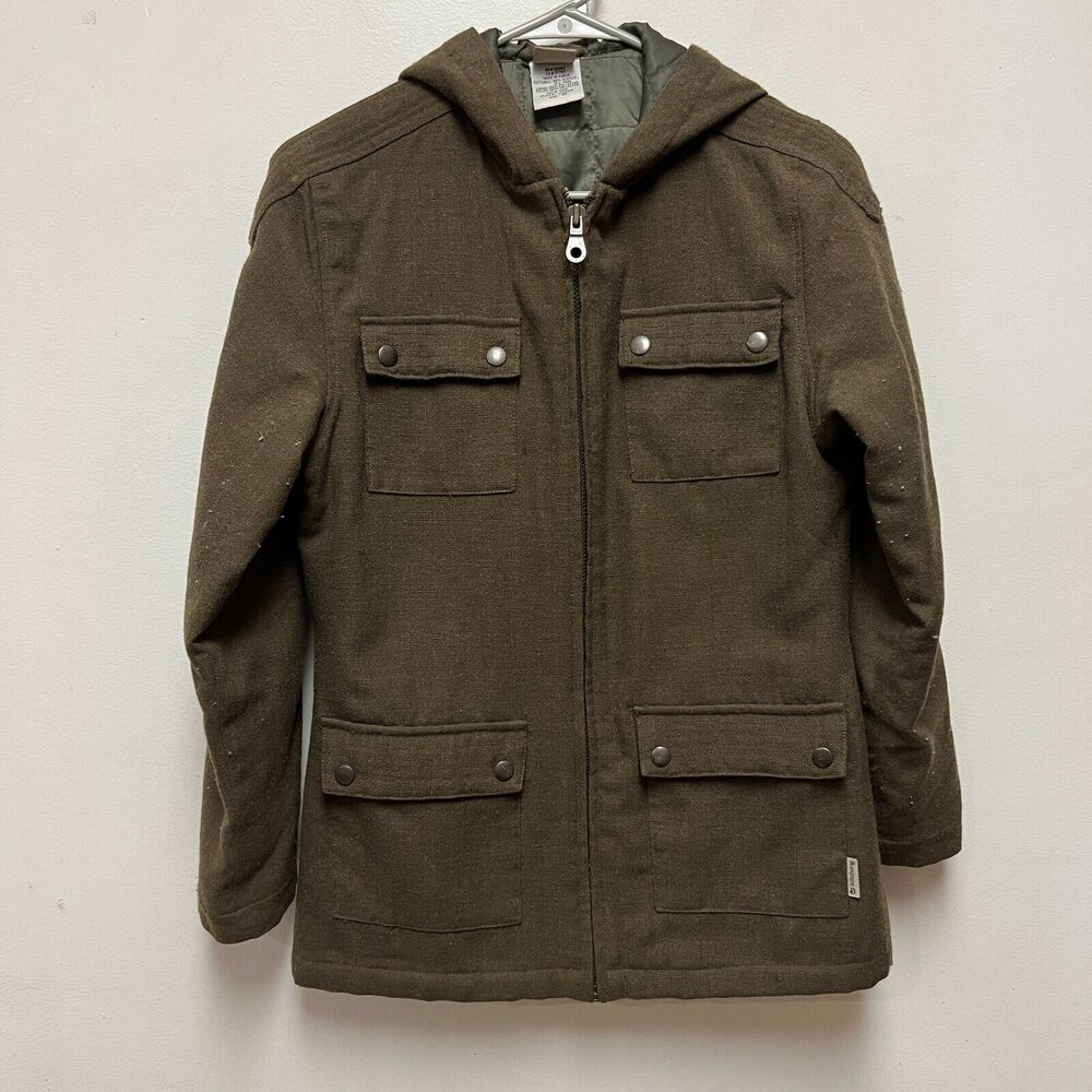 VINTAGE Billabong Army Olive Green Hooded Utility Cargo Jacket  Youth Med